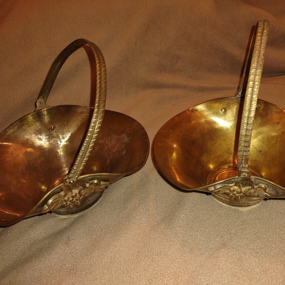 Vintage Brass Gathering Baskets (Set of 2)